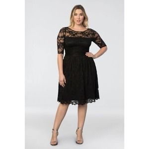 Kiyonna Women's Dress Black Luna Lace Style Scalloped Party Fit and Flare 2X LBD